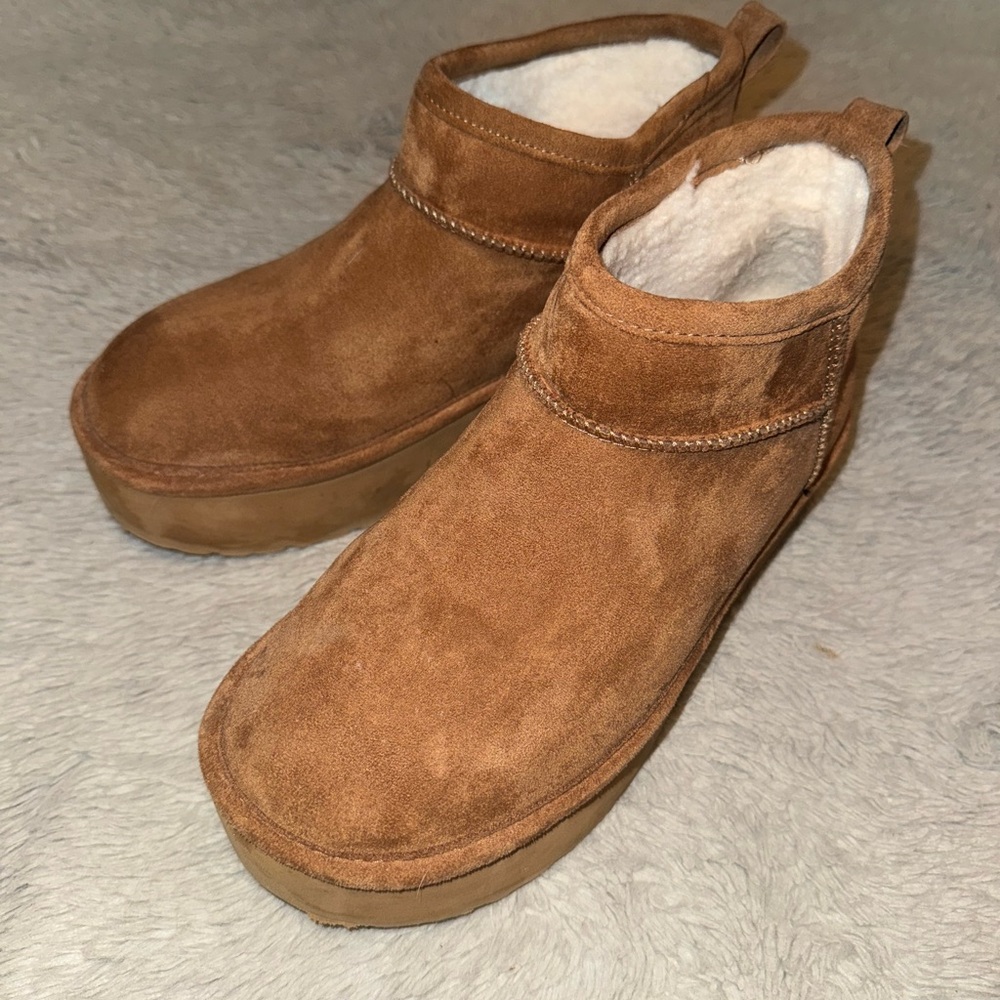 Brown Suede Ankle Boots with Fur Lining